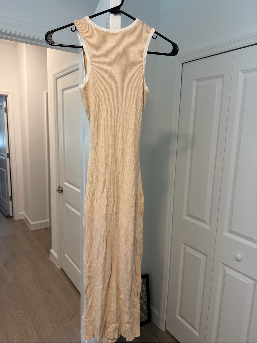 Amazon Sleeveless Cream Ribbed Maxi Dress
